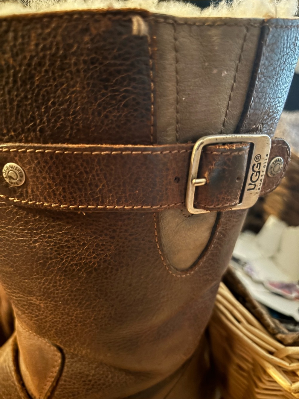 UGG Brown Leather Biker Style Boots - Size 9 - Picture 6 of 10
